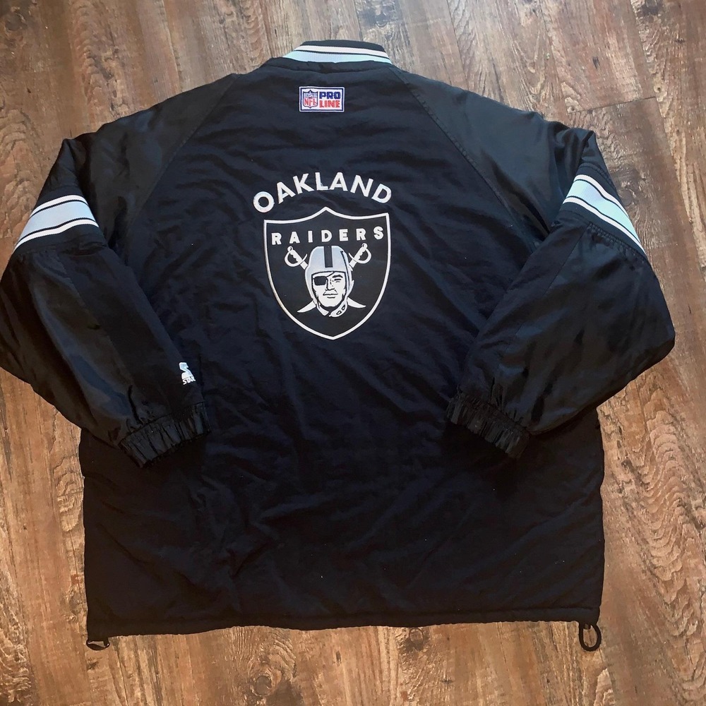 Starter Oakland Raiders Jacket Mens XL Black Nylon Puffer Anorak Vintage Good